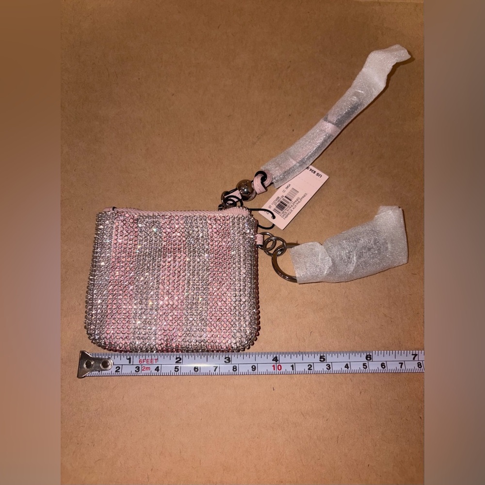 Free Shipping Victoria's Secret Shine Bag Charm Keychain Pink/Silver Crystal